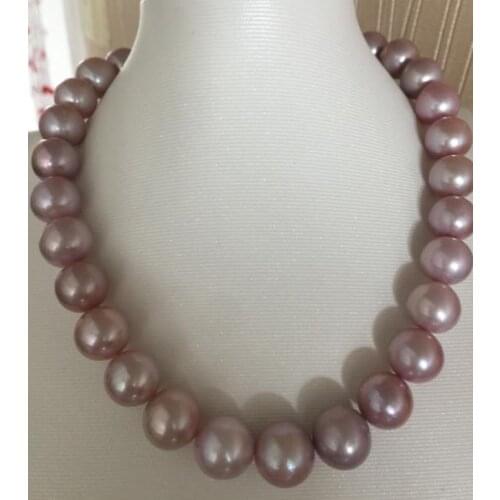 Elegant AAA12-14mm south sea round LAVENDER pearl necklace 18inch 14k