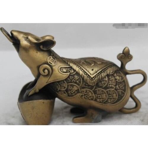 Wholesale factory 5"China Chinese Folk Bronze Lucky Lifelike Money drawing Yuan Bao mouse Statue 25% off