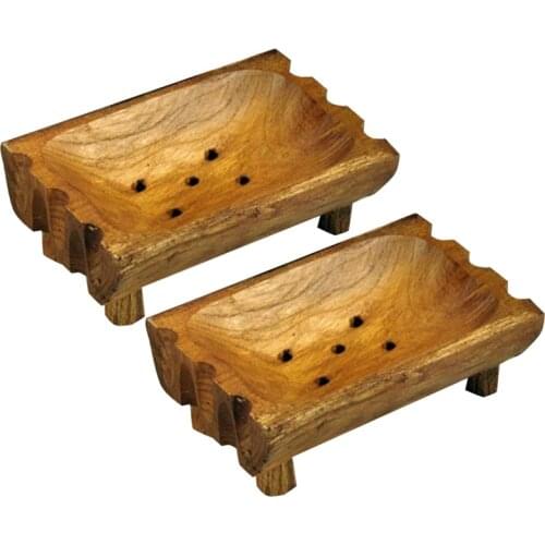 Creative Handmade Natural Wooden Soap Dish, Storage Rack, Wood Soap Box for Bath Shower Bathroom Home Hotel (2 PCS)