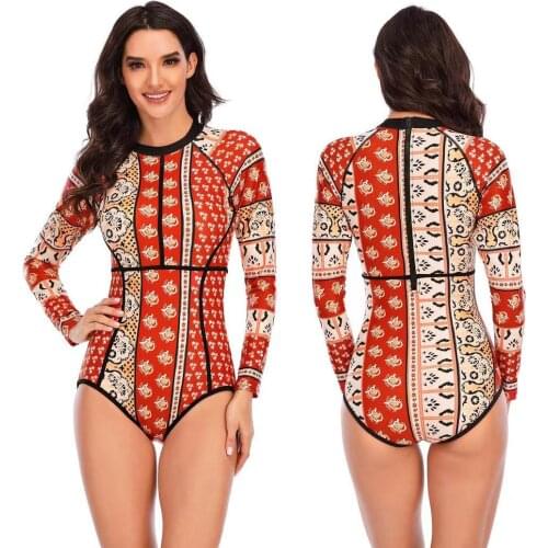 Swimsuit Female Separate Women Sports Suit Long Sleeve Bathing Swiming One Piece RashGuard Diving Sexy Print Polyester For Surf