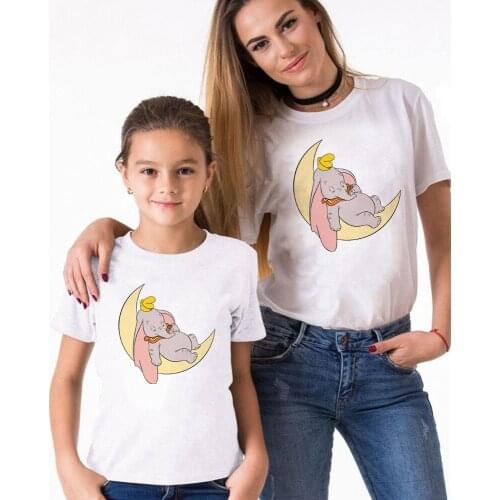 Flying Elephant Dumbo Printed Cute Cartoon Family Matching Clothes Summer Short Sleeve Baby Kids Mother Father Daughter Son Tees