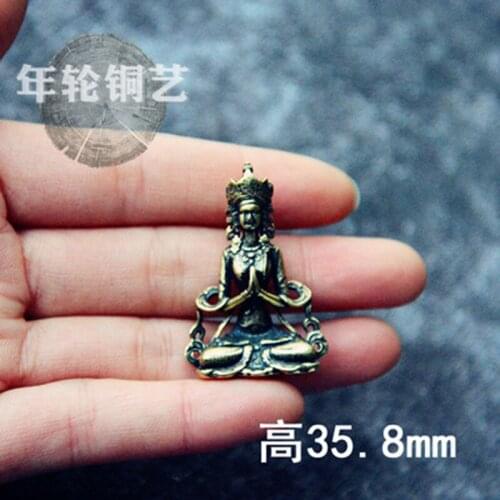 ZOCDOU 1 Piece Solid Brass Handmade Mini Guanyin Small Statue Little Figurine Crafts Figure Ornament Miniatures