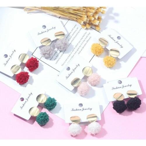 Fashion Grace Round Hair Ball Pendant Earrings For Women Girls Korean Style Geometric Charms Stud Ear Jewelry Party Gifts