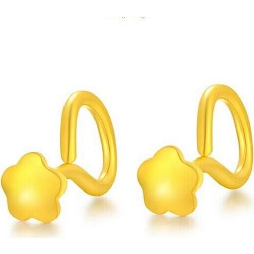 Fashion New 999 24K Yellow gold Flower Stud Earrings 0.91g