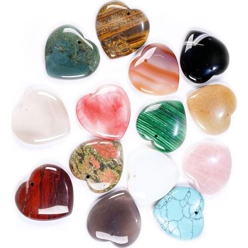 Natural Semi Precious Stone Pendant Heart-Shaped Agates Making Bracelet Necklace And Earrings For DIY 40*40mm