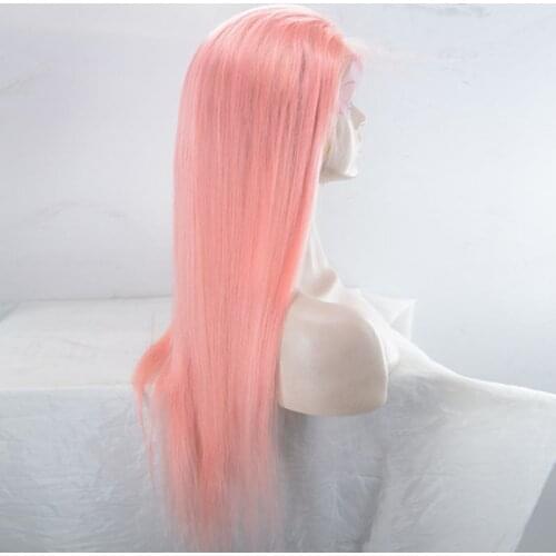 Cheap human hair lace front wigs Pink Long Silk Straight Costume wig for women Swiss lace 13 * 4 Wigs Hair wig with body hair