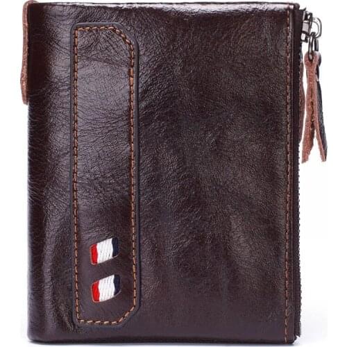Mingshi New Mens Leather Wallet Short Clutch Baotou Leather Double Zip Wallet Multifunction Coin Purse Credit Card Holder