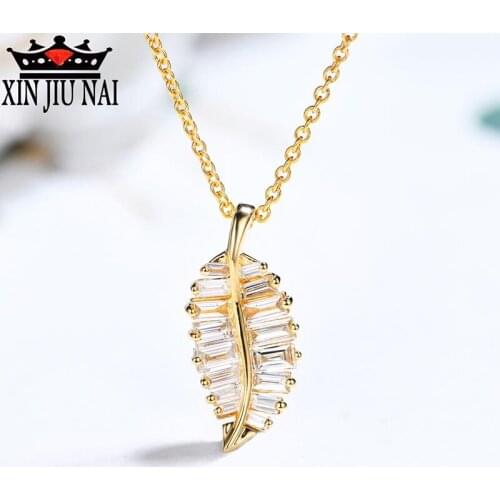 New simple temperament girls tide net red 18k gold glitter leaf ladder square diamond pendant necklace women high-end jewelry