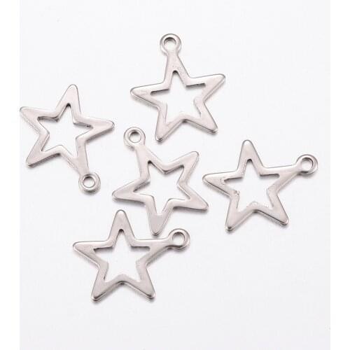 PandaHall 500pc 14.5x12.5x0.8mm 304 Stainless Steel Hollow Star Charms Small Jewellery Necklace Bracelet Earrings DIY Pendants