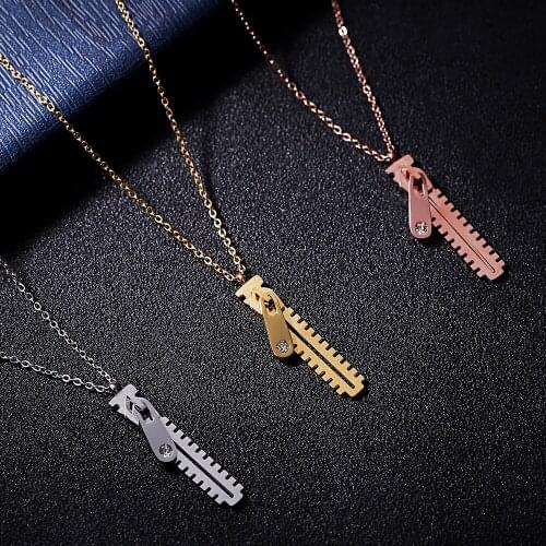 2017 Fashion Jewelry Zipper Couple Necklaces Bijoux 316L Stainless Steel Rose Gold Chain For Women Birthday Gift