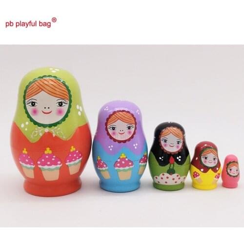 PB Playful bag Five layer ice cream little belly girl Russian dolls gift wooden toy set Valentines Day decorations HG30