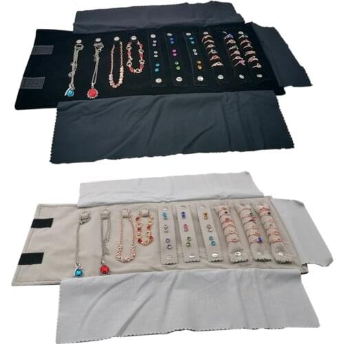 Portable Black/Grey Velvet Travel Jewelry Carrying Case Roll Bag Pendant Necklace Earrings Ring Storage Bag Organizer Pouch