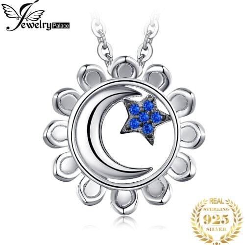 JewelryPalace Moon Star Sun Created Blue Spinel Nacklace Without Chain 925 Sterling Silver Pendant Women Jewelry Making Fashion