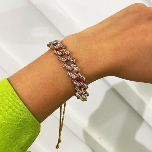 Simple Punk Rhinestone Geometric Thick Chain Bracelets for Women Sexy Ladies Adjustable Bracelet Fashion Jewelry Gift XR2874