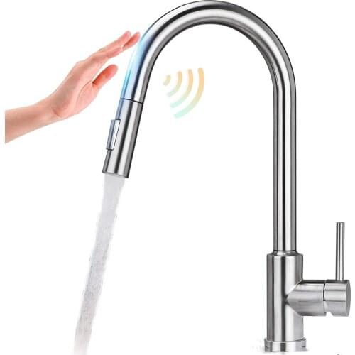 Touch Kitchen Faucet Smart Touch Sensor Faucet With Pull Down Sprayer, Single Handle Brushed Nickel Smart Bar Faucet
