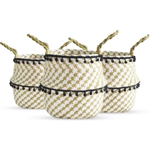 5 Types Straw Foldable Hanging Rattan Woven Flower Pot Handmade Wicker Plant Pot Planter Modern Flowerpot Home Decoration S/M/L