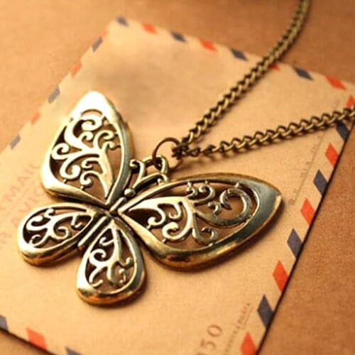 Vintage Gold Color Butterfly Pendant Necklace For Women Girl Long Choker Necklace Trendy Jewelry 2020 Christmas Gift