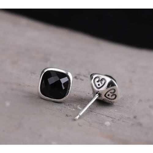 S925 sterling silver jewelry earrings wholesale Thai silver handmade ladies face black agate earrings