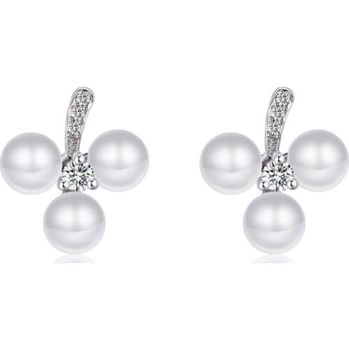 Hot Sale 2017 New Fashion Flower Pearl Shiny Zircon Design 925 Sterling Silver Stud Earrings for Women Jewelry Gift Wholesale