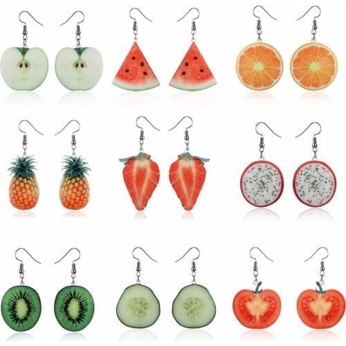 Fruit earrings Food Dangle Strawberry Drop Earrings for Women girl Female Acrylic Watermelon Earring Tomato Kiwi Orange Jewelry
