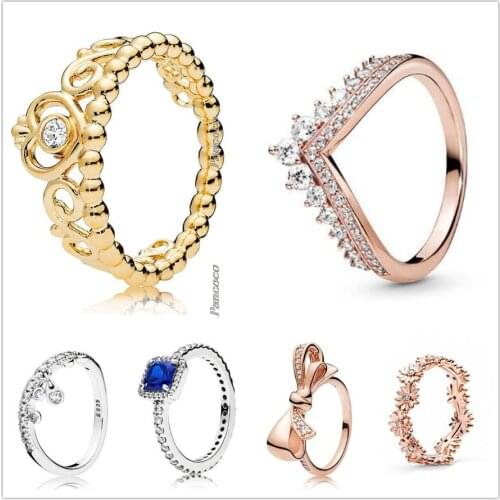 Original 925 Sterling Silver Blue&Clear Timeless Elegance Ring For Women Wedding Party Gift Europe Pandora Jewelry