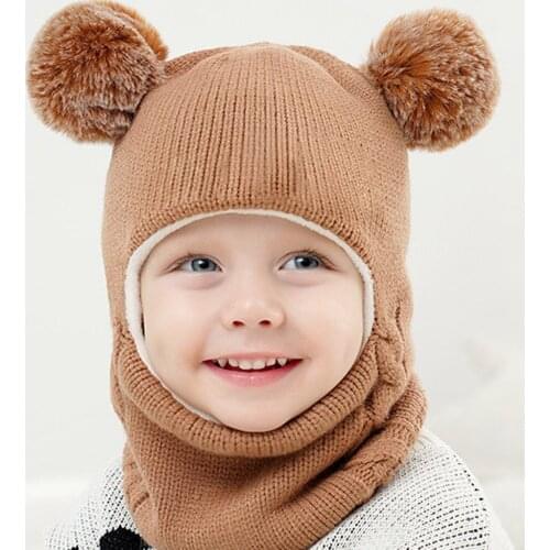 Winter Hats Babys Boy Girl Hooded Scarf Caps Hat Winter Warm Knit Flap Cap Scarf Delicately Crocheted Hat Beanie Czapka Zimowa