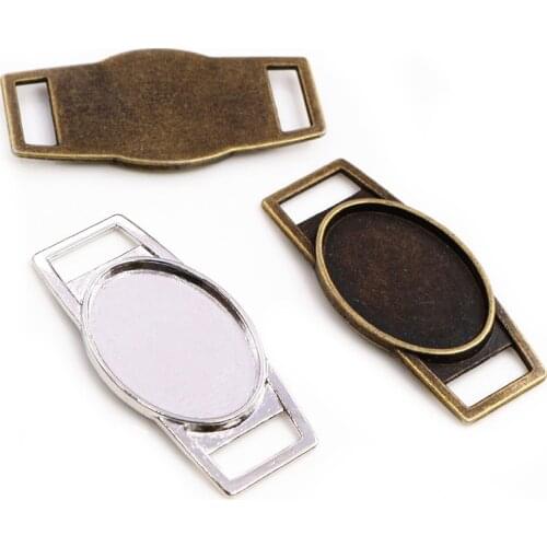 10pcs 18x25mm Inner Size Rhodium and Antique Bronze Fashion Bracelet leather rope connection Cameo Cabochons Setting Tray