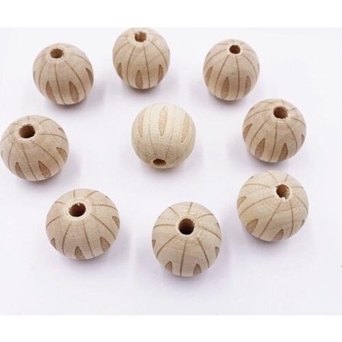 18mm DIY Wooden Beads Loose Round Balls Spacer Carved Watermelon Wood Beads Crafts For Kids Jewelry Making 10Pcs/Lot