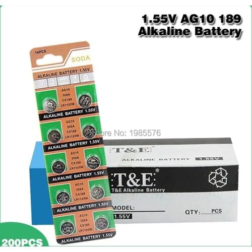 200PCS/pack AG10 LR54 Cell Coin Alkaline Battery for Watch Toys Remote 1.55V SR54 389 189 LR1130 SR1130 Button Batteries
