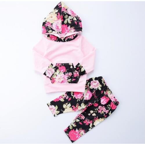 2018 Baby Clothes Set Autumn Children Baby Girls Long Sleeve Hooded Tops Floral Pants 2pcs Clothing Set