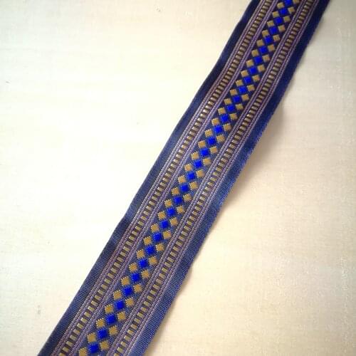 3.5cm 35mm 1-3/8' Golden Dark Blue Rhombus Stars Symbol Folk Costume Border Laciness Woven National Jacquard Garment Webbing