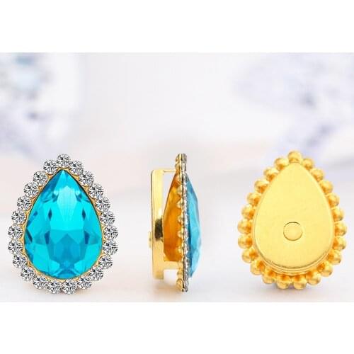 30pc Teardrop Colorful Glass Sew On Rhinestones With Gold Claw Handicrafts sew on Stones For Garment clothing accessories