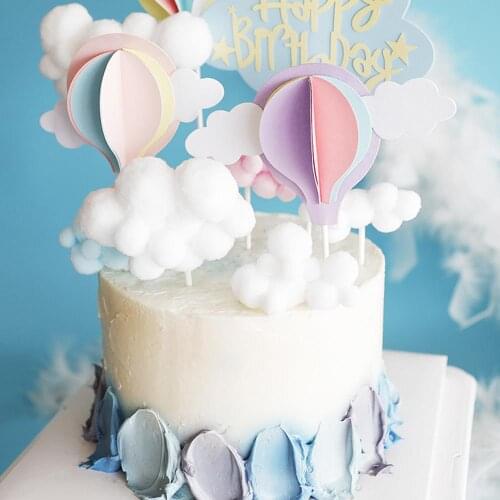 Colorful Hairball Cloud Cake Topper Happy Birthday Party Decor Kids Boy Girl Clouds Cake Decor Birthday Party Cupcake Decoration