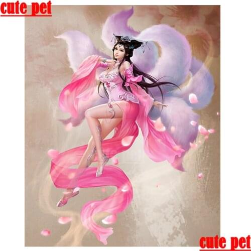 Cute pet Chinese wind fox fairy woman 5d full diamond DIY diamond painting Gift Square Diamond Round Diamond Mosaic Art Decor
