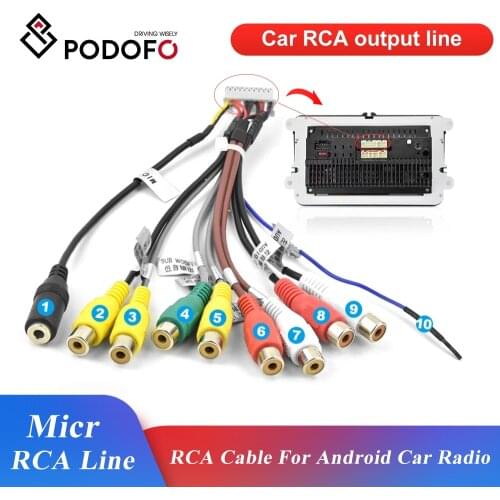 Podofo Car Stereo Receiver Radio RCA Output Wire Aux-in Adapter Cable Car Line Out Adapter Subwoofer Microphone Adapter Cable