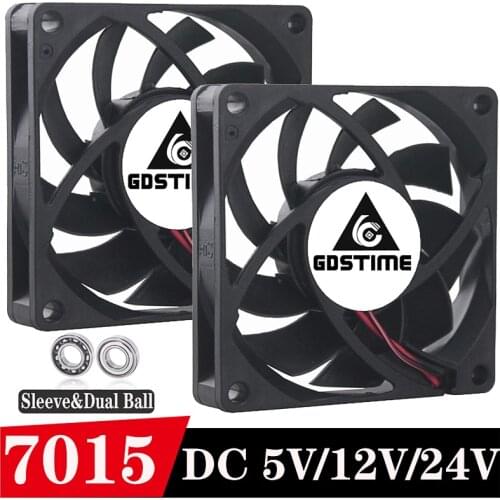 2PCS Gdstime 7cm DC 5V 12V 24V Brushless Cooling axial Fan 70mm x 15mm 2Pin PC Case Radiator Silent Cooler 70x70x15mm 7015