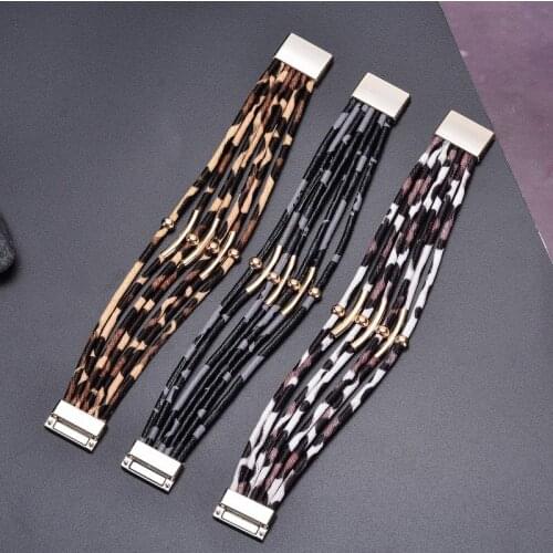 Trendy Genuine Leather Bracelets Leopard Multilayer Braided Rope Bracelets for Male Female Bracelets Jewelry
