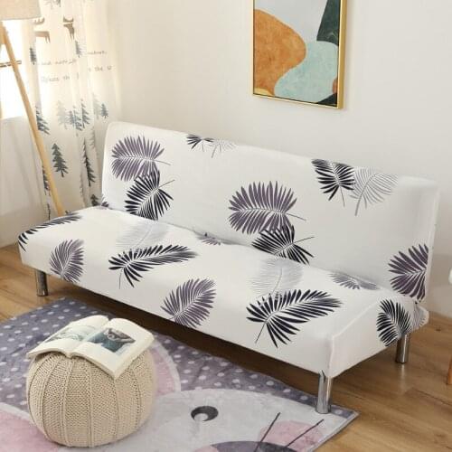 White Leaves Printed Folding Sofa Bed Cover Elastic Stretch All-inclusive Seat Cover Without Armrest 160-190cm cubre sofa
