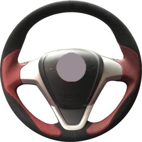 DIY Customize Braiding Black Suede Wine Red Leather Car Steering Wheel Cover For Ford Fiesta 2008 -2013 Ecosport 2013 -2016