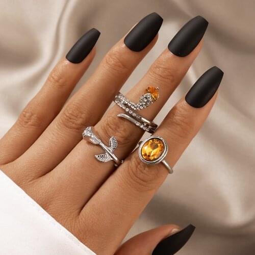 Docona 3pcs/set Luxury Crystal Stone Wedding Ring Sets for Women Charms Roseflowers Snake Silver Color Ring Jewelry Anillo 19952