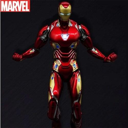 16cm Alloy Model Marvel Avengers Iron Man Action Figure with LED Light MK50 Armor Joints Moveable Metal Figma Toys for Youth