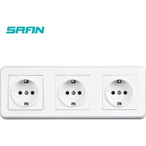 SRAN power socket 16A 250V white flame retardant PC panel with iron plate and Iron claw wall sockets strip 3 Outlet