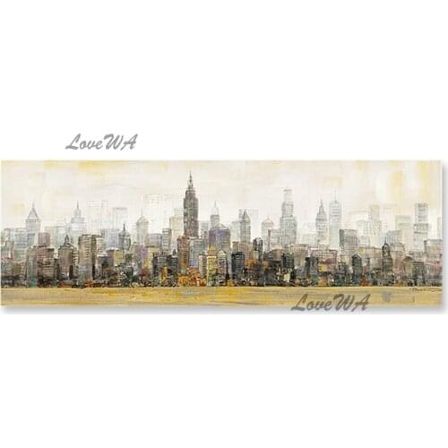 Canvas Art Dropship Supplier Real Hand-painted Unframed Abstract City Building Oil Painting Wall Hangings Picture Art For Home