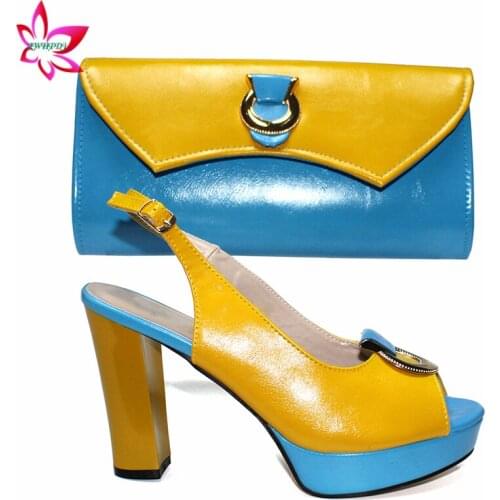 Mature Style 2020 Hot Selling Shoes and Bag Set in Yellow Color with Fuchsia Special PU Leather with Platform Italian for Workin