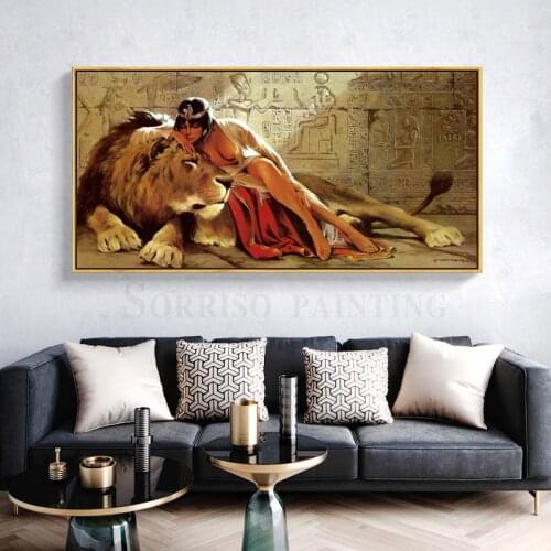 Girl And Tiger In Ancient Egypt Oil Canvas Painting Wall Art Posters And Prints Pictures For Living Room Home Decor Artwork
