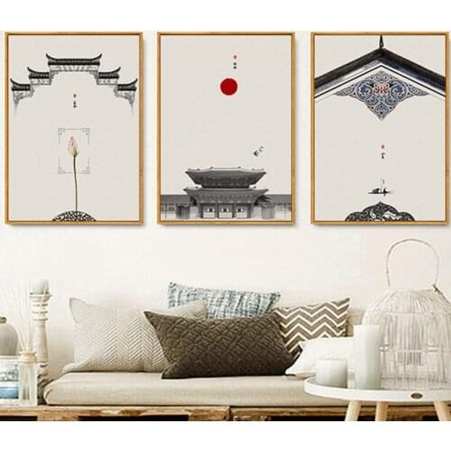 Chinese Style Architecture Landscape Black White Canvas Painting Art Wall Pictures For Living Room Study Aisle HD Posters Prints