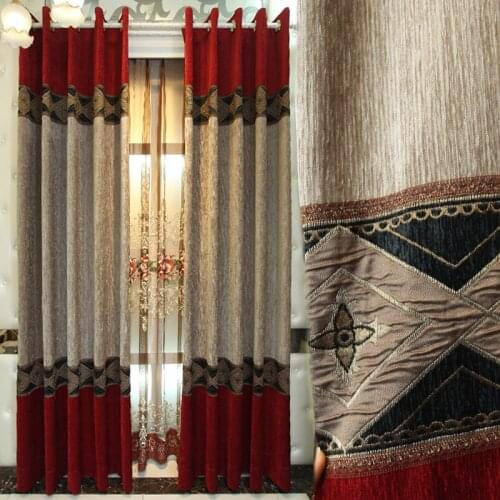 Classical modern Chinese red thick chenille cloth blackout curtain tulle E968