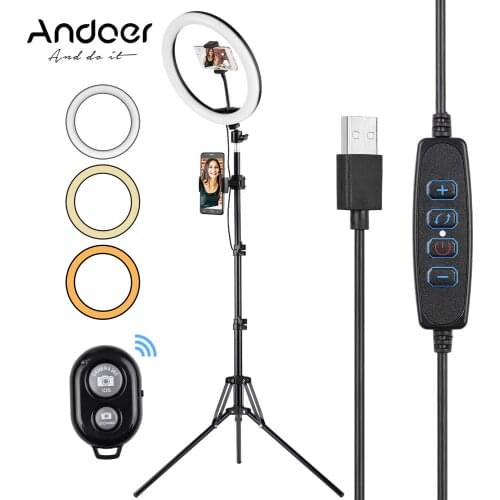 Andoer 12 Inch LED Ring Lights Ringlight with Phone Holders Remote Tripod Light Stand 3 Color Photography Lighting Video lamp