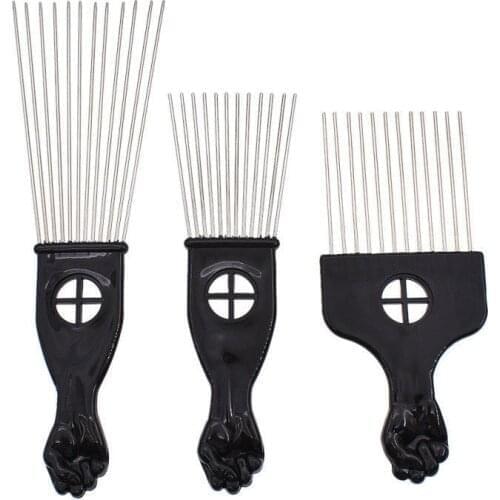 Mayitr 3 Size Black Fist Afro Metal Comb African Hair Pik Comb Brush Salon Hairdressing Hairstyle Styling Tool