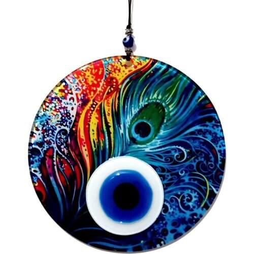 Mixperi Fusion Glass Peacock Feather Pattern 16x16 Centimeters Handmade Wall Decoration Amulet
